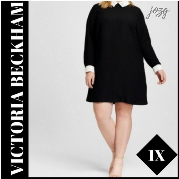 victoria beckham black dress white collar